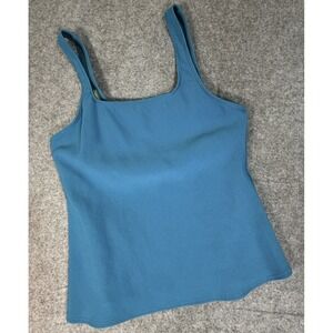 Lands End Womens Long Tank Top Blue Ribbed Square Neck Size 16 Swim